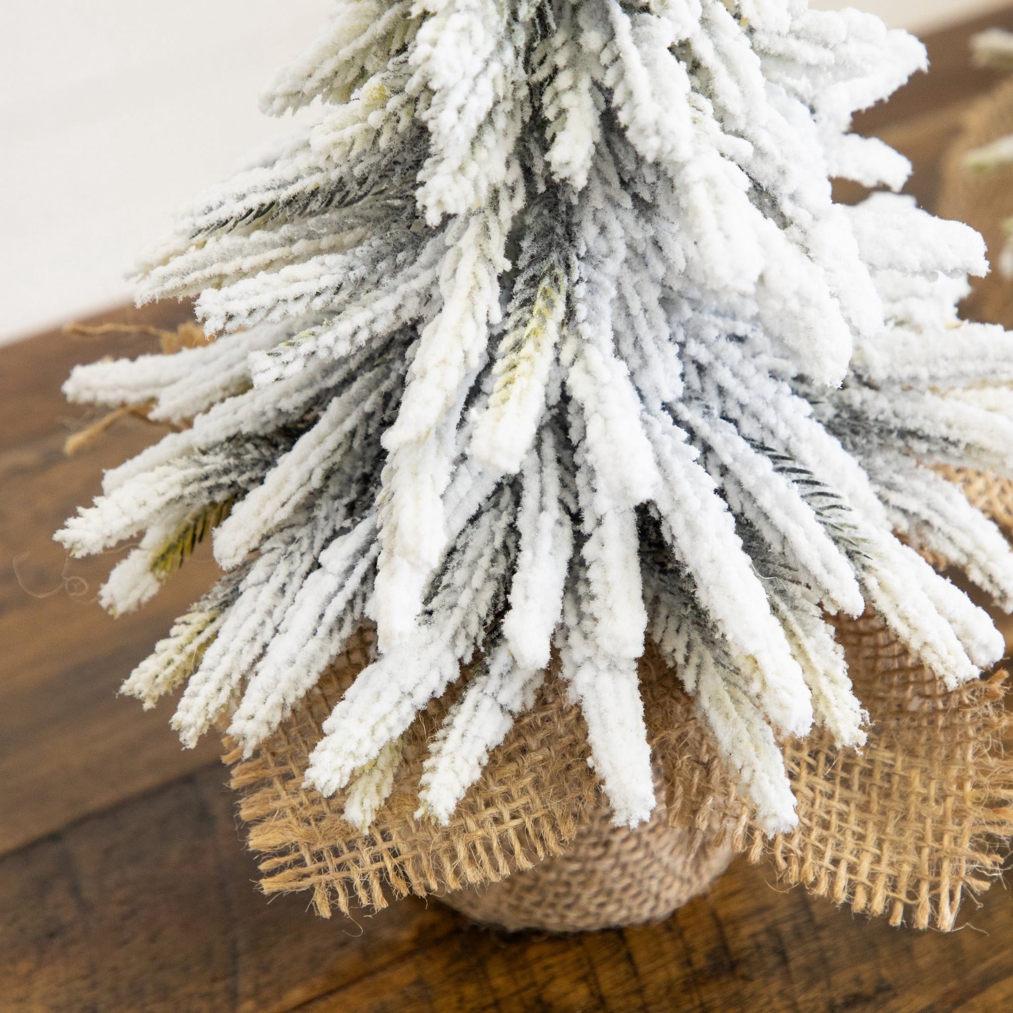 10in. and 13in. Artificial Mini Flocked Christmas Tree with Burlap Base - Set of 2