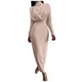 thumbnail image 1 of CEHVOM Robe Femme Demi-Col Montant Aguichant Couleur Unie Manches Longues Longueur Cheville, 1 of 5