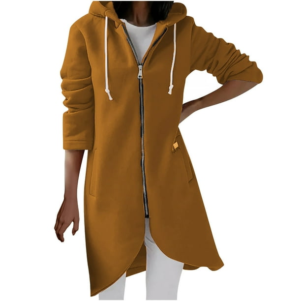 Womens Full-Zip Up Long Hoodie Jacket Cotton Fleece Workout Sports