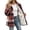 Orange, variant on Women's Plaid Sherpa Lined Shacket, Long Sleeve Button Down Flannel Jacket with Curved Hem and Pockets