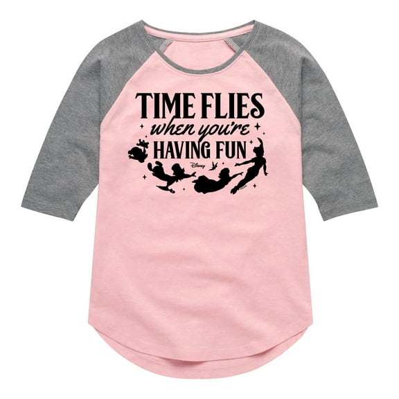 Disney - Peter Pan - Time Flies When You're Having Fun - Toddler And Youth Girls Raglan Graphic T-Shirt
