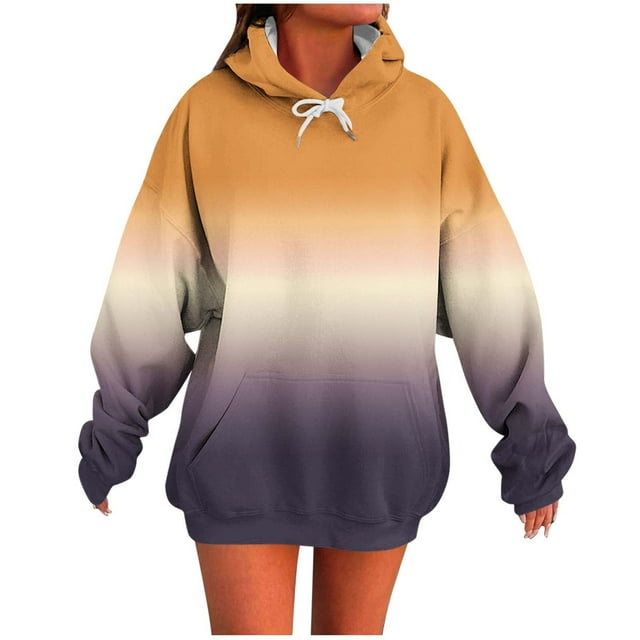 Dagugfen Oversized Hoodies for Women Drawstring Gradient Color Pullover Loose Preppy Sweatshirt with Pocket