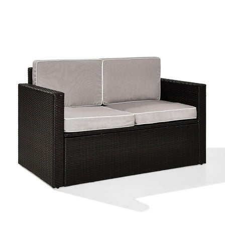 Outdoor Loveseat Wicker Patio Furniture - Modern Design, 2-Seater, Brown & Gray Cushions