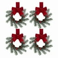 thumbnail image 4 of 4 Packs 9-Inch Christmas Pine Wreaths with Burgundy Bow - Mini Hanging Wreath Decor for Front Door, Window, Wall, and Holiday Home Decorations, 4 of 5