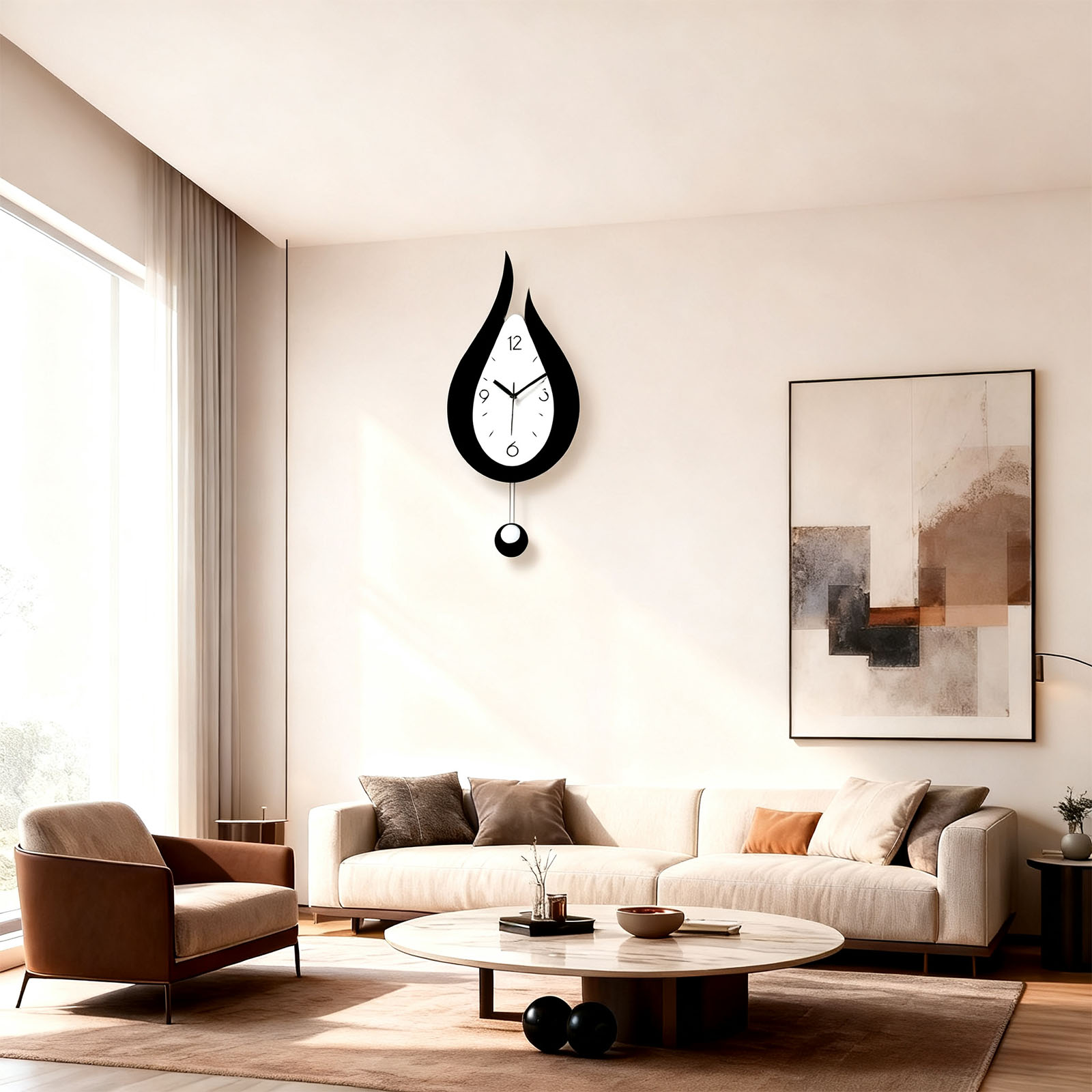 Water Drop Acrylic Pendulum Wall Clock, 9.4 x 20.5 in / 24 x 52 cm, Black and White Modern Style, Silent Movement, Decorative Clocks for Living Room, Bedroom, Office