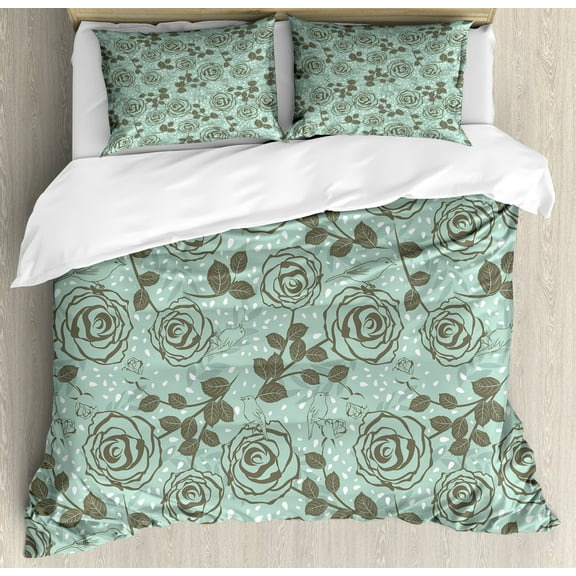 Floral Duvet Cover Sets, Modern Retro Mix Abstract with Sketchy Circles Creative Swirls Art, Bedding Set with 2 Duvet Covers & 2 Pillowcases, 2 Pack Twin Size, Tan Purple Hot Pink, by Ambesonne