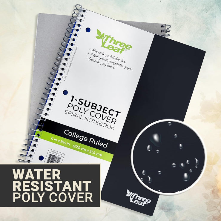 Three Leaf Spiral Notebook, College Ruled, 1 Subject, 100 Sheets, 11x8.5 Inches, Poly Cover, Pack of 16