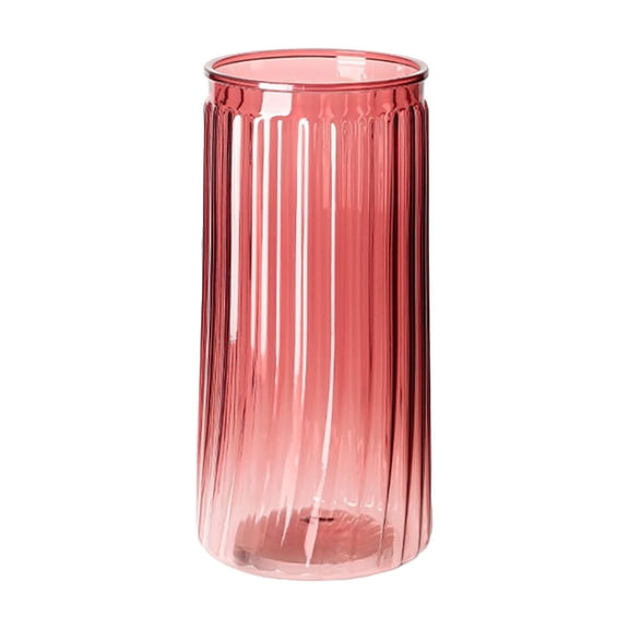 8 Inch Pink Ribbed Glass Flower Vase, Modern Textured Decor Vessel, Elegant Centerpiece Supply for Living Room Dining Table Bathroom Office Wedding Bouquet Display
