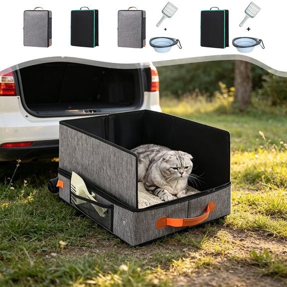 Portable Waterproof Foldable Pet Litter Box - Travel Litter Pan Fabric Outdoor Cats Toilet, Disposable No-Wash Design, Easy Clean Storage, Camping Use