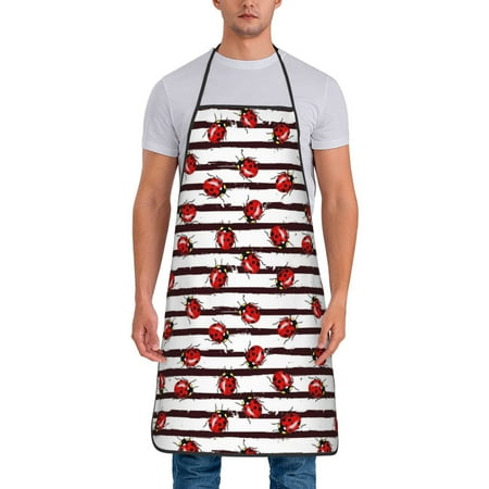 

Naloa 1Pack Adjustable Bib Apron Waterdrop Resistant Cooking Kitchen Aprons for Women Men Chef Ladybugs on Black and White Striped1 Print