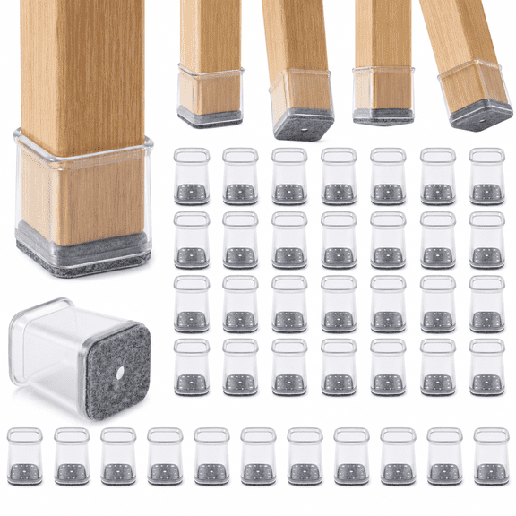 Chair Leg Floor Protectors Square Chair Leg Protectors for Hardwood Floors Silicone Pads Covers to Protect Floors(Clear-40 Pcs,Square XS (1/2"~ 3/4")