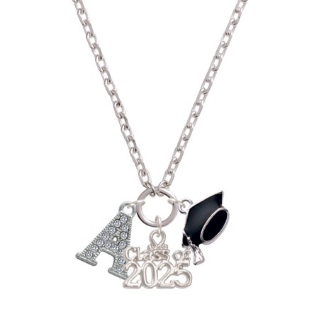 Delight Jewelry Silver-tone Crystal Initial - A - Silver-tone Class of 2025 Graduation Zoey Necklace, 28"