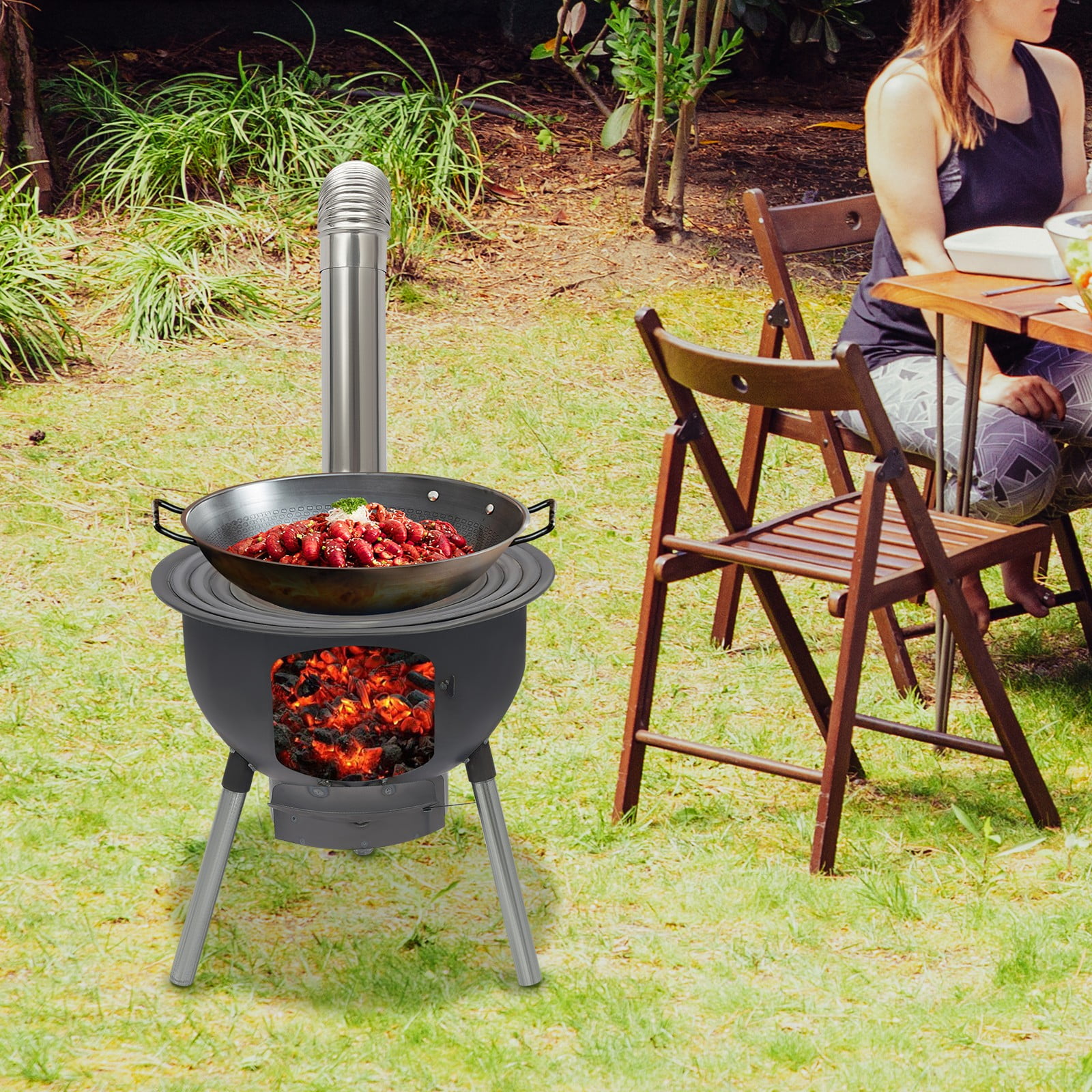 ToppiJoy Multifunction Wood Burning Stove with Grill Rack, Camping Wood Stove Hold up 330.69lbs, Portable Wood Stove for Camping 20.86in Height(Black)