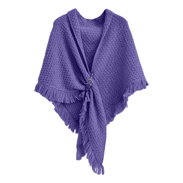 Breezora Womens Solid Color Triangle Shawl Wrap Windproof Warm Cloak Cardigan Lightweight Versatile Autumn Spring Purple