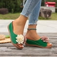 thumbnail image 4 of Xdegoge Sandals for Women Summer Wedge Slides Open Toe Flower Decor Contrast Stitching Platform Mules Casual Beach Walking Shoes Lightweight Non Slip Sole Ladies Footwear, 4 of 9