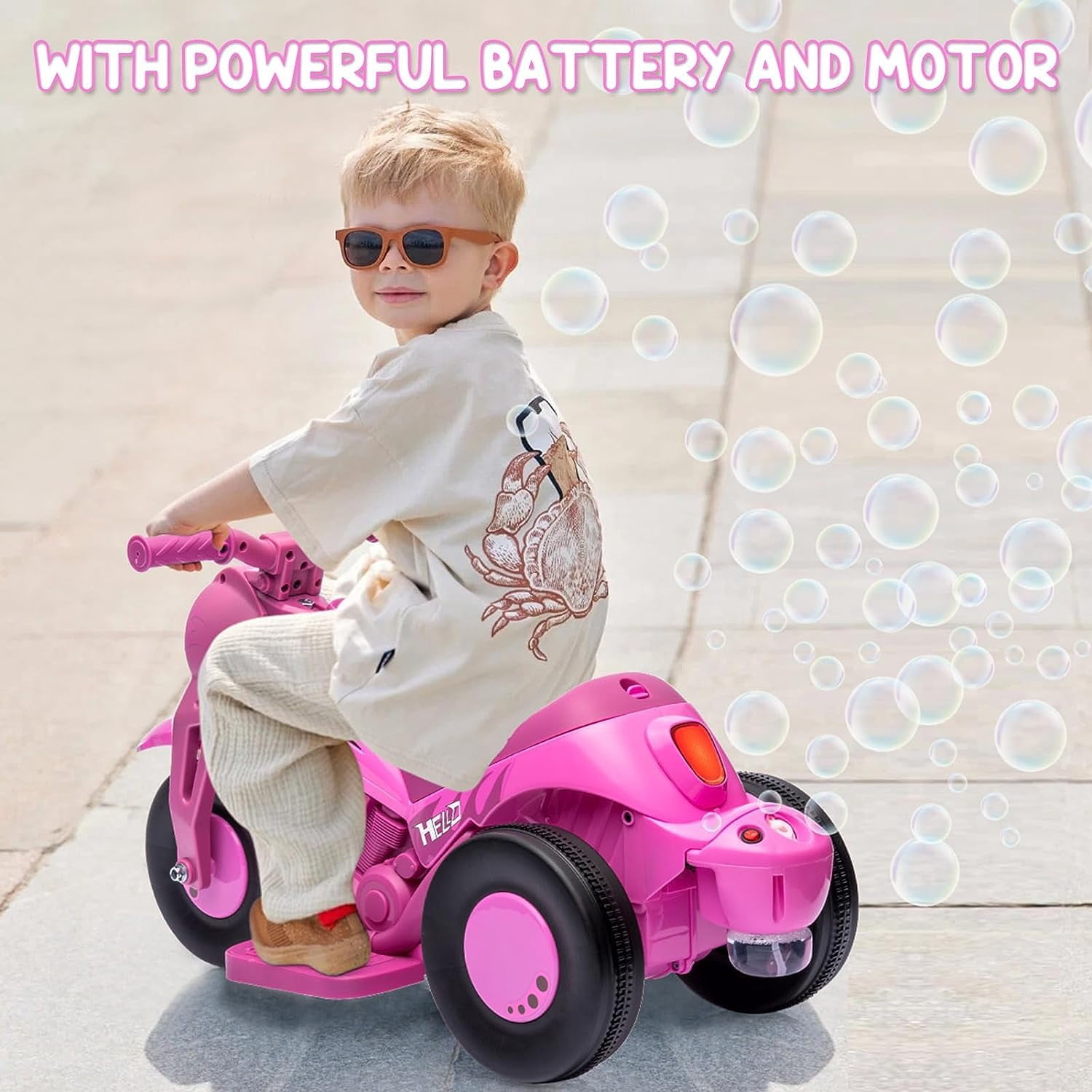 NEILA 6V 15W Kids Motorcycle with Bubble Function Battery Powered Ride on Motorbike Toy With LED Headlights, Music, 3 Wheels Kids Ride On Bubble Motorbike,for Kids Ages 3+ Boys Girls Pink