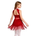 thumbnail image 6 of Aislor Girls Mesh Splice Rhinestone Sleeveless Tassel Dress Samba Jazz Tap Modern Latin Salsa Dancewear Burgundy 8, 6 of 7