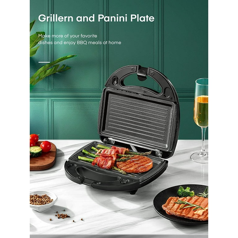 Fohere Sandwich Maker, Waffle Maker, Electric Panini Press Grill, 3-in-1  Detachable Non-Stick Plates, Double-Sided Heating, LED Indicator Lights,  Cool Touch Handle, Easy to Clean and Store, 750W 