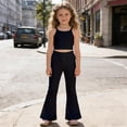 thumbnail image 2 of shoper Girls Uniform Pants Kids Girl High Waisted Stretchy Flare Dress Pant Bell Bottom Yoga Leggings Preppy Clothes Black, 2 of 4
