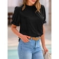 thumbnail image 6 of Yunliwuli Women's Summer Lace Crochet Tops Short Puff Sleeve Ruffled Collared Blouse Elegant Shirts Clubwear, 6 of 8