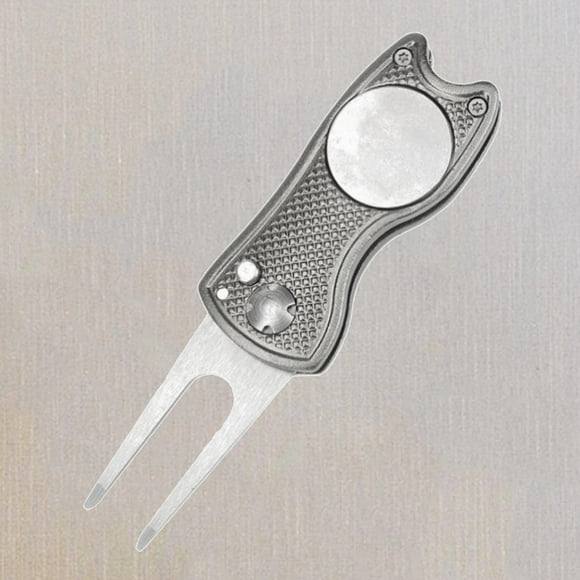 Herramienta de reparación de Golf Macarena Divot de acero inoxidable con botón hacia arriba y marcador de pelota gris