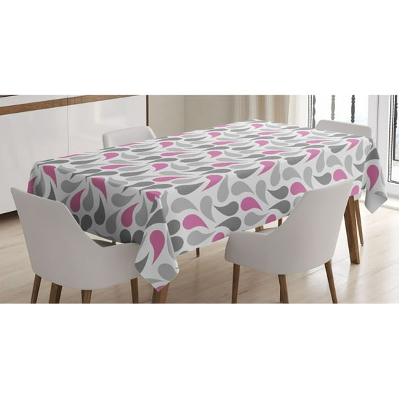 Geometric Tablecloth, Persian Civilization Influenced Geometric Pattern Teardrop Shapes Curved Tip, Rectangle Satin Table Cover for Dining Room and Kitchen, 60" X 84", Pink Grey White, by Ambesonne