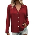 thumbnail image 2 of HongQid Women's Button Down Shirts Dress Shirts Work Blouses Casual V Neck Tops, 2 of 6