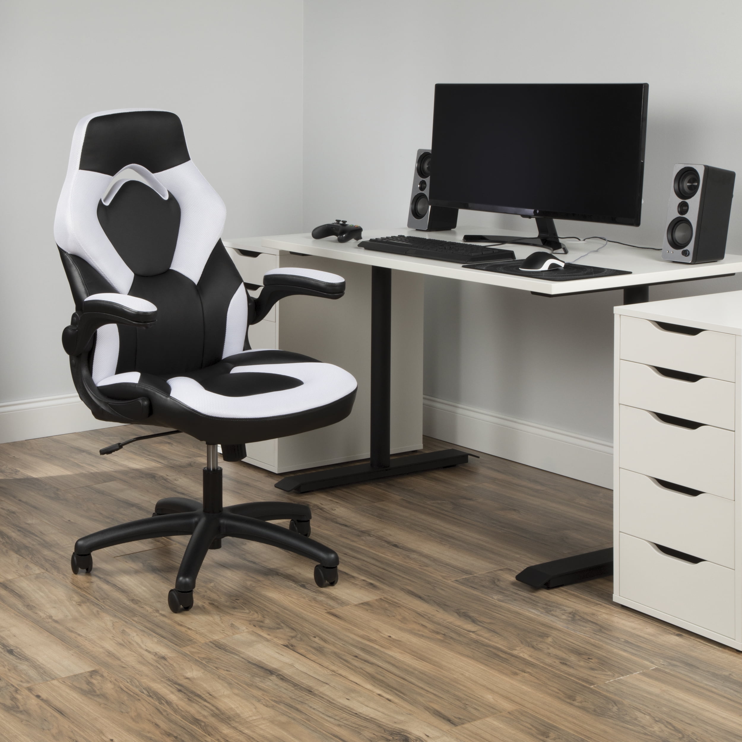 Ofm Essentials Collection Racing Style Bonded Leather Gaming Chair 3085 White Walmart Com Walmart Com