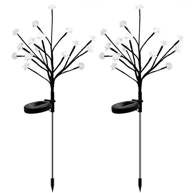 Juego de 2 luces solares para jardín exterior en forma de estrella - Ramas solares - Ramas de flores para entrada, patio, césped, patio trasero, decoraciones para fiestas navideñas