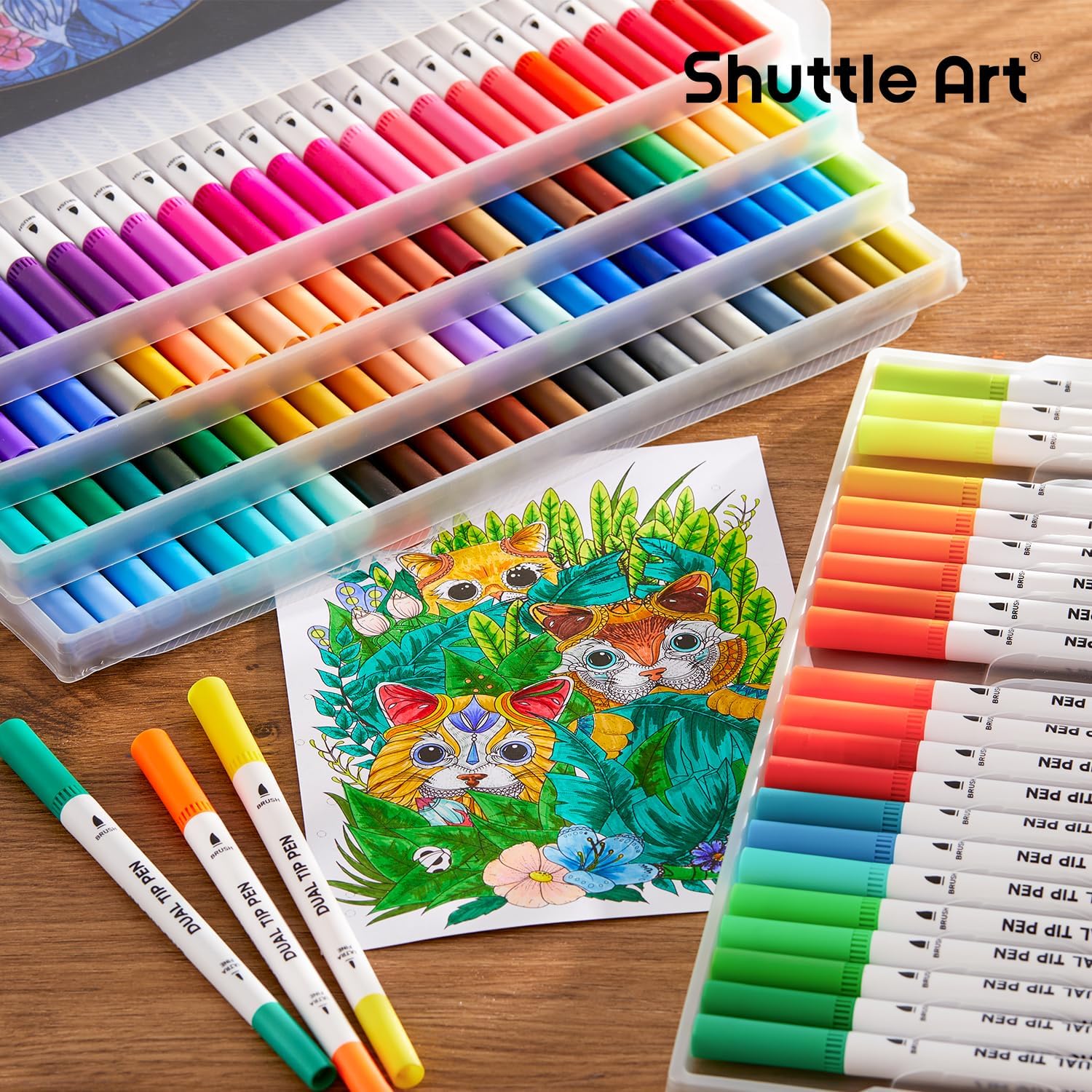 Shuttle Art 120-Color Dual Tip Brush Markers with Coloring Book photo 8