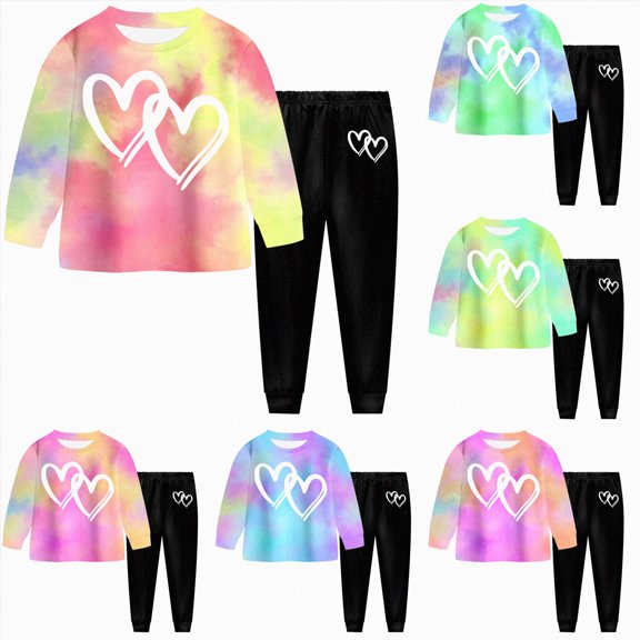 5-6 Years Child Toddler Girl Fall Winter Clothes Baby Crewneck Floral Sweatshirts Pants Set Long Sleeve Outfits Set Tie Dye