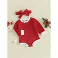 thumbnail image 3 of Infant Baby Girls 2 Piece Outfits Solid Color Christmas Long Sleeve Romper and Cute Headband Set, 3 of 9