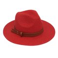 thumbnail image 1 of Sombrero de jazz para mujer de ala ancha, de piel sintética, con cinturón decorativo, sombrero de paja para la playa, tamaño ajustable, protección UV, plegable, sombrero de verano, 1 of 8