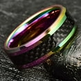 thumbnail image 4 of 8mm Rainbow Ring for Men Black Carbon Fiber Tungsten Rings Wedding Band with Beveled Edges, 4 of 6