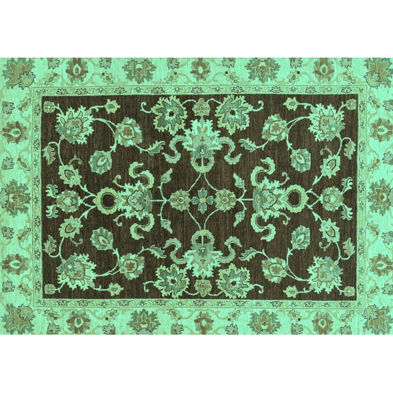 Ahgly Company Indoor Rectangle Oriental Turquoise Blue Traditional Area Rugs, 2' x 4'