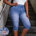 thumbnail image 2 of Qiopertar Women's Casual High Waisted Printed Pants with Pockets Stretchy Elastic Waist Slim Fit Capri Jeggings Imitation Denim Non-Denim Fabric Comfortable Walking Pants, Light Blue S, 2 of 7
