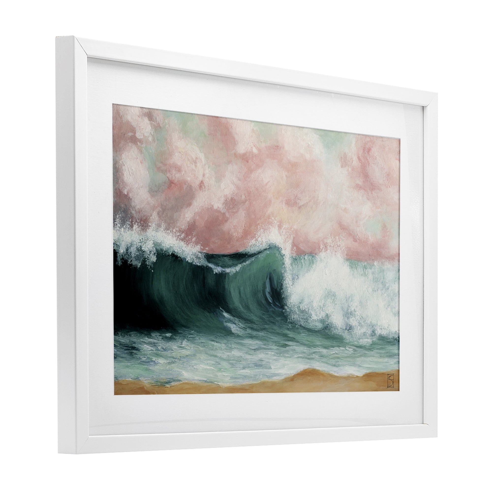 Crashing Seascape Waves White Framed Print Under Glass, design by Sara Culpepper