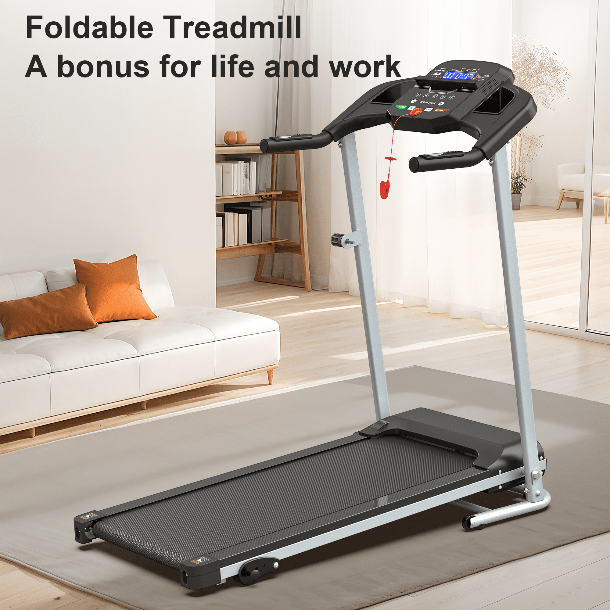 OBENSKY Foldable Electric Treadmill for Home, 2.5HP Quiet Portable Folding Small Treadmill, 7.5 MPH, LCD Display, Heart Rate Senso