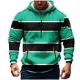 thumbnail image 3 of FRSASU Mens Color-Block Striped Printed Workwear Hooded Sweatshirt with Zipper Pocket Lightweight Pullover Green, 3 of 5