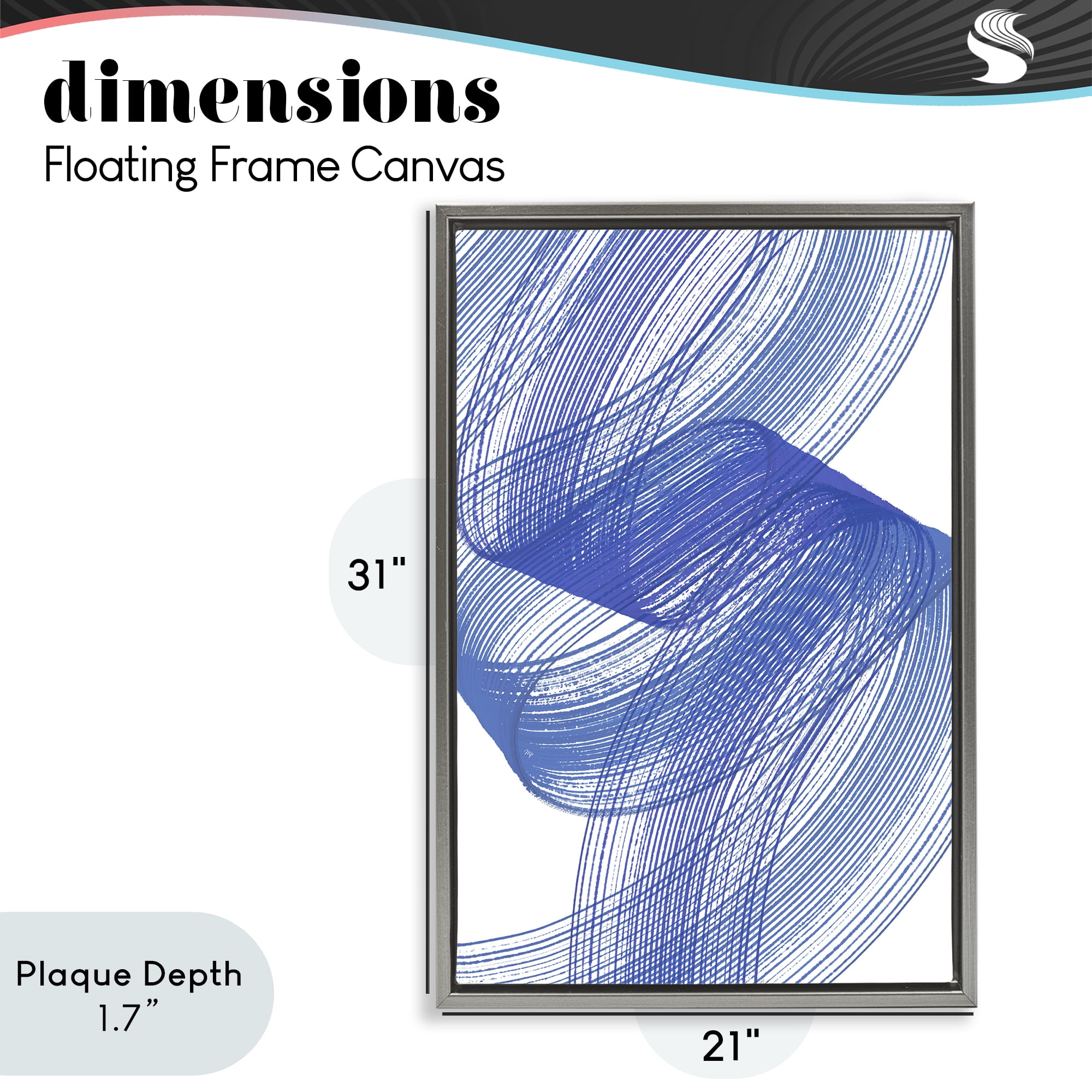 Stupell Industries Blue Lines Flowing In Motion Gray Framed Floater Canvas Wall Art, design by Martina Pavlova