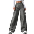 thumbnail image 1 of Hngshg Plus Size Cargo Pants for Women Drawstring Elastic Waist Solid Color Trendy Multi Pants Outdoors Wide Leg Pants with Pockets, 1 of 7