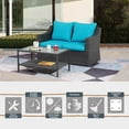 thumbnail image 6 of CozyHom 2-Seat Modern Outdoor Patio Armchair Sofa Furniture Set Indoor Sectional Accent Couch Rattan Wicker Dining Conversation Set, Blue, 6 of 10