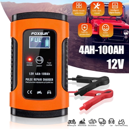 Car Battery Charger, 12V/5-6A Smart Automatic Battery Charger Maintainer Trickle Charger for Car Truck Motorcycle Lawn Mower Boat Marine RV SUV ATV SLA Wet AGM Gel Cell Lead Acid Battery,Orange