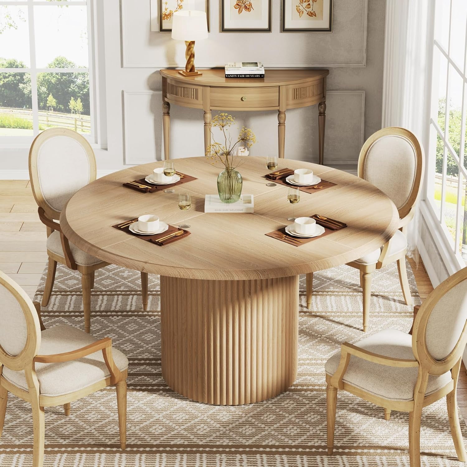 Finmind Round Dining Table for 4, Modern Kitchen Table with Metal Base for Dining Room Kitchen, Living Room (Chairs Not Included)