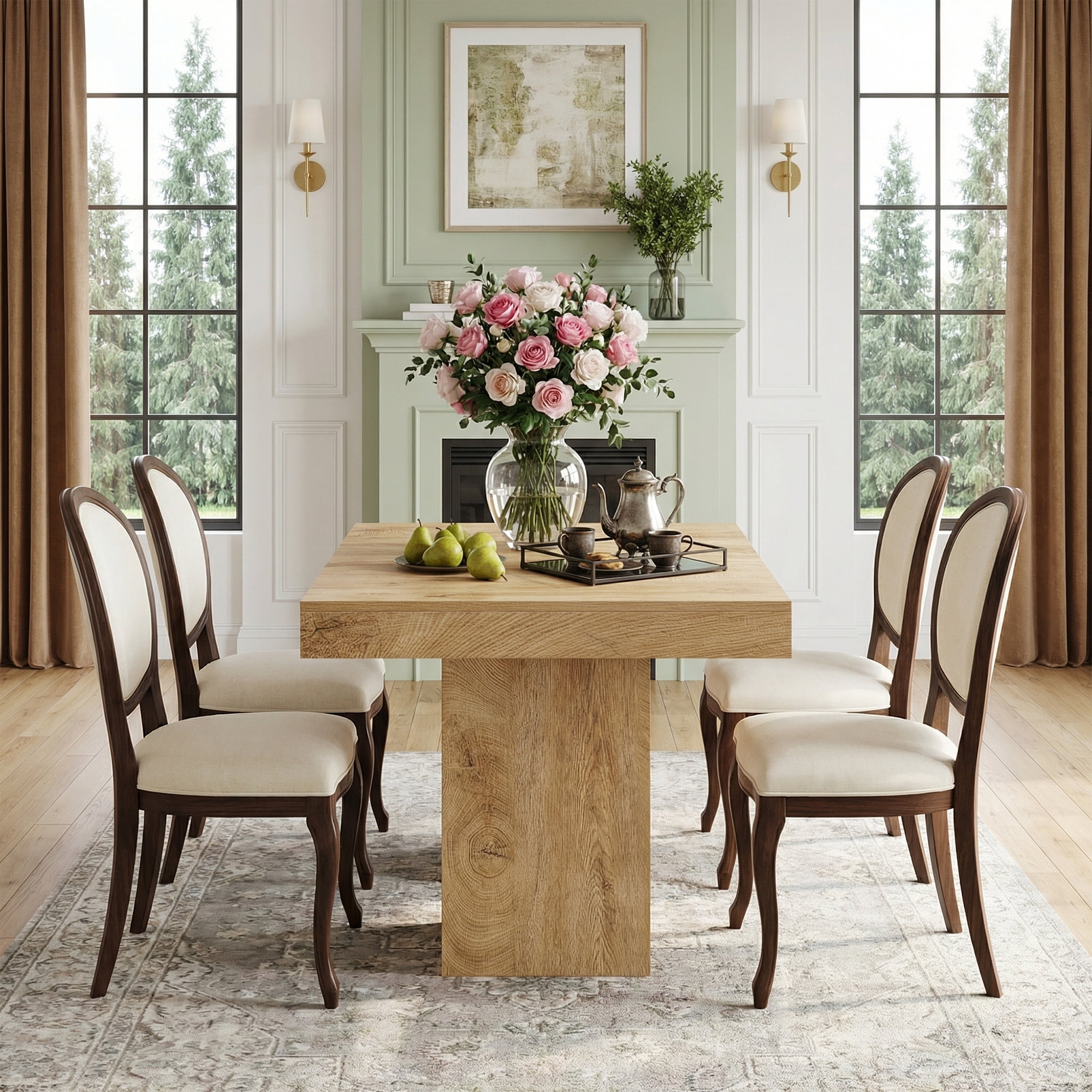 MAYEERTY 39 Inch Square Farmhouse Dining Table, Kitchen Dinner Table with Heavy Duty Pedestal Base for 4 People