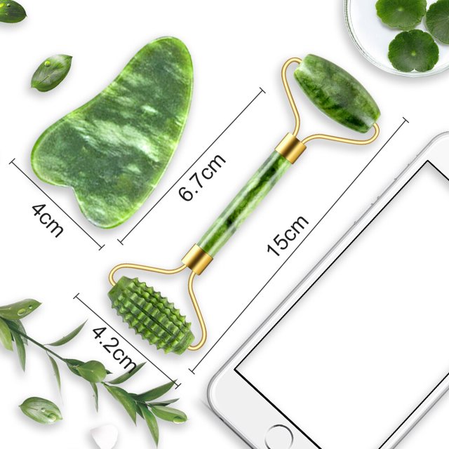 2 uds./kit de masajeador Gua Sha para el cuidado facial, rodillos de Jade, belleza, salud, raspado de la piel, levantamiento de barbilla, masaje de piedra Natural Gouache Tan Jianjun unisex