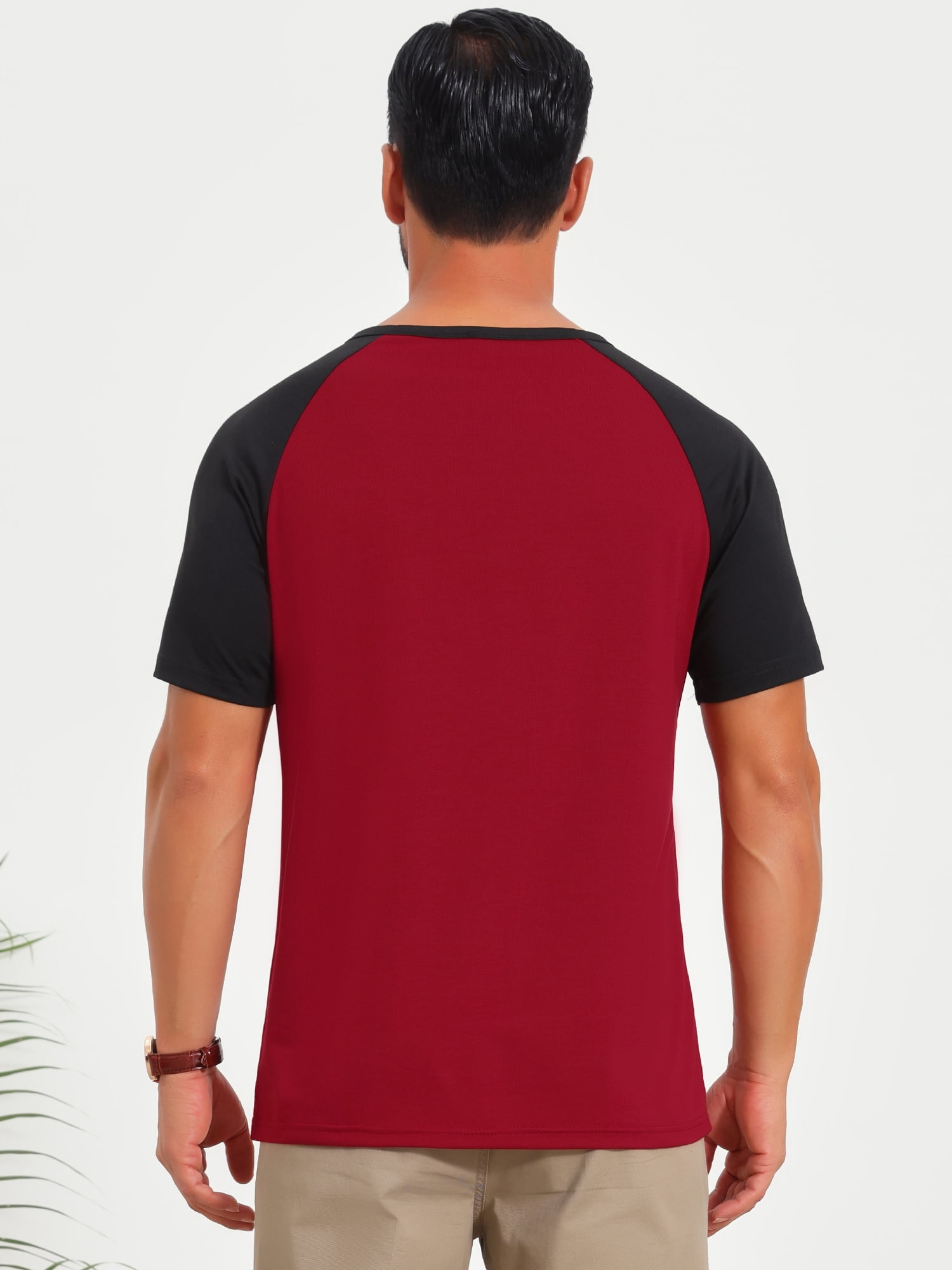 DARING DIVA Men's Henley Button Down Color Block Short Sleeve T-Shirt XL Burgundy