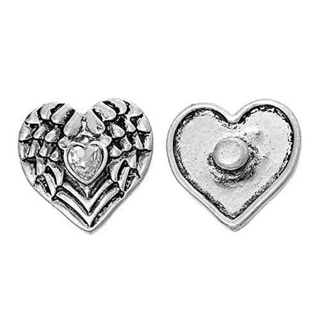 Antique Button Bracelet - Chunk Snap Jewelry Button Angel Wing Heart Antique Silver Fit Chunk Bracelet Clear Rhinestone