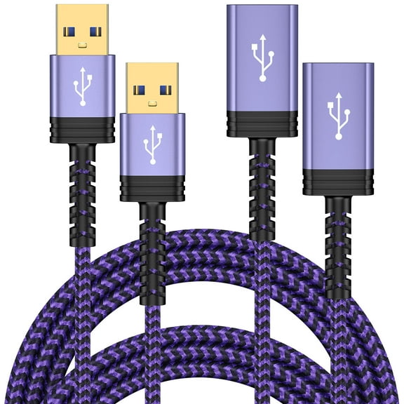 Usb Extension Cable 6ft Feet,HopePow 2Pack Type A Male to Female Extender Cord High Speed Data Transfer USB Extension Cable 3.0 Compatible with Printer,Webcam,Keyboard,Camera,Mouse,Purple