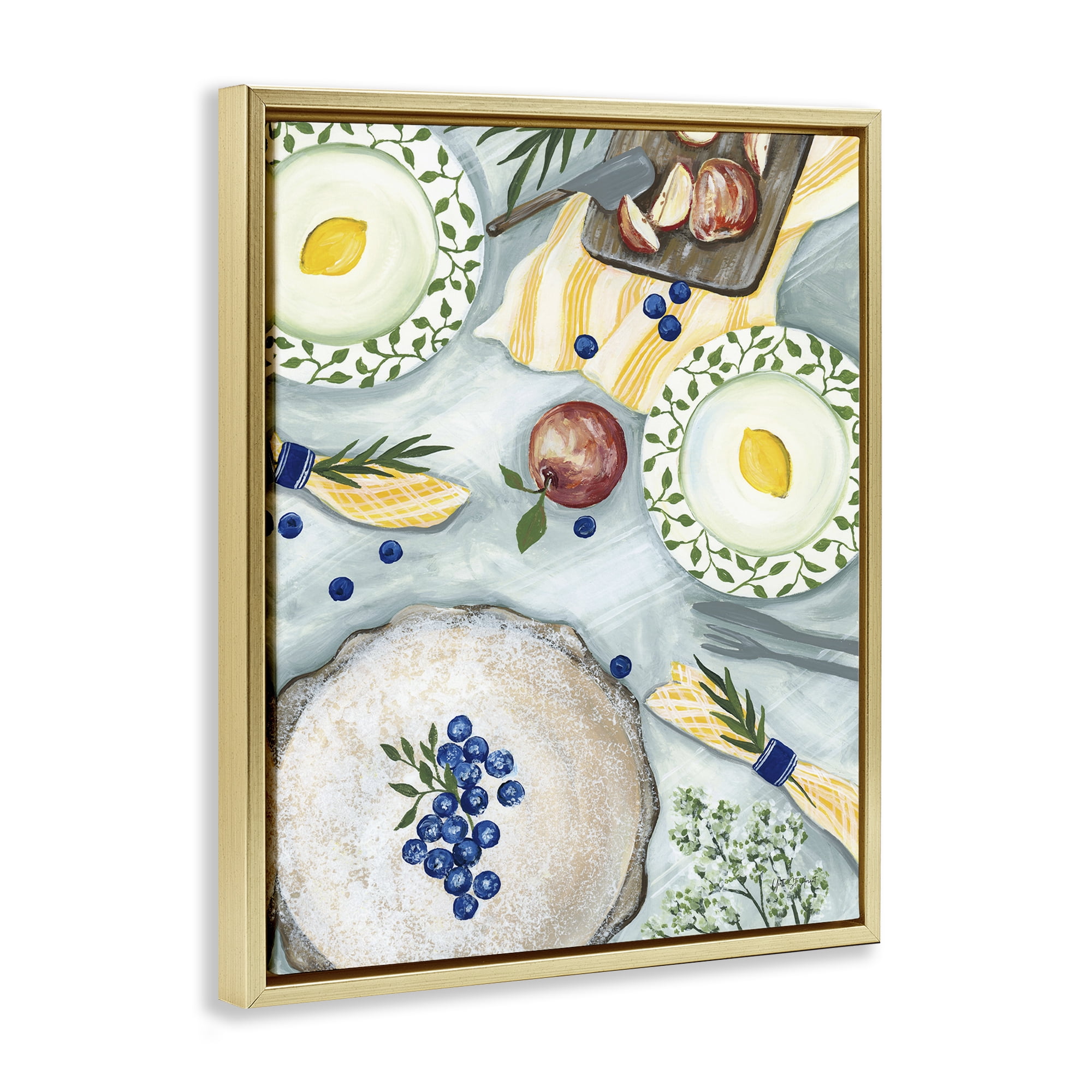 Stupell Industries Summer Picnic Fruits Food & Beverage Painting Gold Floater Framed Canvas Art Print Wall Art, 17 x 21